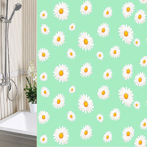 Шторы для ванн полиэтилен А-Стиль "Ромашки" 180х180см (зеленый)