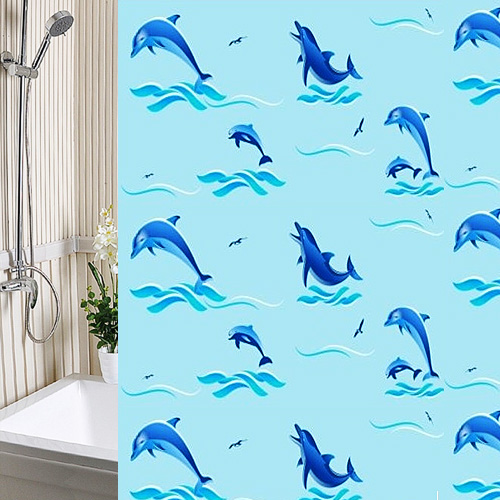 Шторы для ванн полиэтилен А-Стиль "Дельфины" 180х180см (голубой)